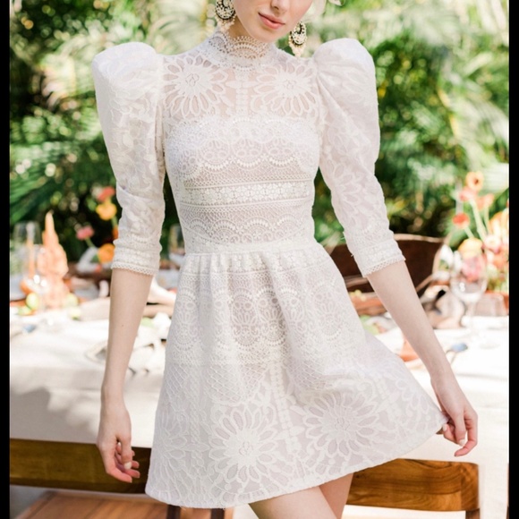 By Watters White Lace Puff Sleeve Mini Dress – Size 8 (from Anthropologie) - Picture 6 of 6